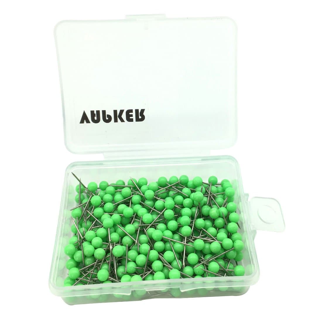 VAPKER1/8 Inch Map Tacks Round Plastic Head Push pins with Stainless Point(Box of 300 Light Green Color pins)
