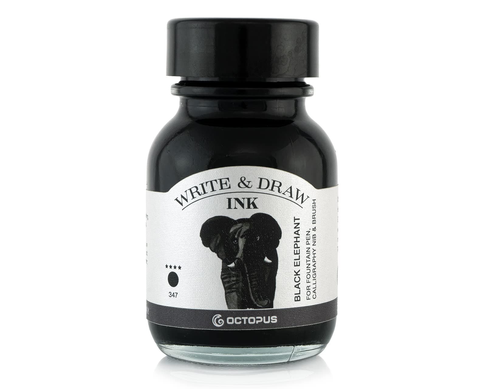 Octopus Write and Draw Ink - Black Elephant Waterproof Ink for Writing, Drawing and Calligraphy - Non-fading, 50ml