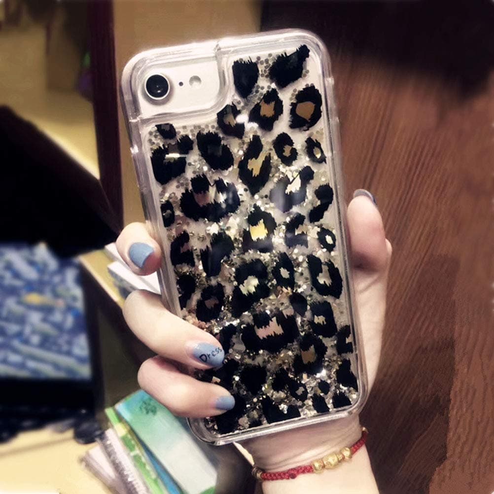 iPhone Xs Case, iPhone X Case,Doowear Leopard Glitter Bling Liquid Case for Girls Women, Creative Flowing Liquid Floating Soft TPU Bumper Hard Clear Case Phone Cover for iPhone Xs/iPhone X