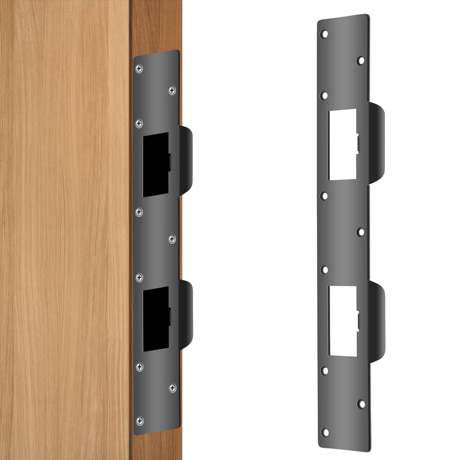 Thinp Door Strike Plate,Security Strike Plate Door Latch Plate Deadbolt Metal Strike Plate Double Holes Door Plate with 9 Short Screws Strike Plates for Exterior Doors Deadbolt (Matte Black)