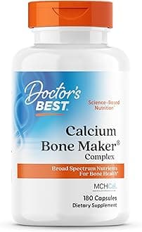 Doctor's Best Calcium Complex Supplement for Women & Men - Bone Strength & Health Support Caps, Vitamin C, D3, K2, MCH-Cal, Magnesium, & Potassium Citrate Complex, Non-GMO - 180 Capsules