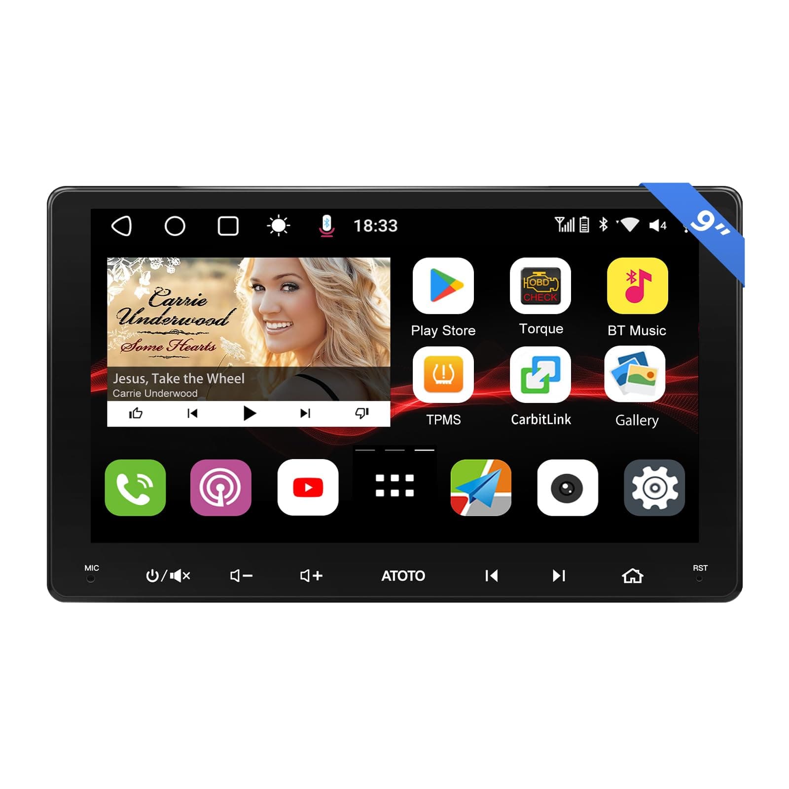 S8 8-core 9inch QLED Double Din Android Car Stereo, Built-in 4G&WiFi, Wireless CarPlay & Android Auto, Dual Bluetooth, 4G+32G, VSV&LRV, SCVC&36B-EQ DSP, ChatGPT AI, GPS Tracking, S8G2094MS