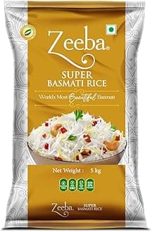 Zeeba Super Basmati Rice 5 Kg, Fluffy & Naturally Aromatic, Gluten Free Fine Grains (Cooked length upto 23mm*)