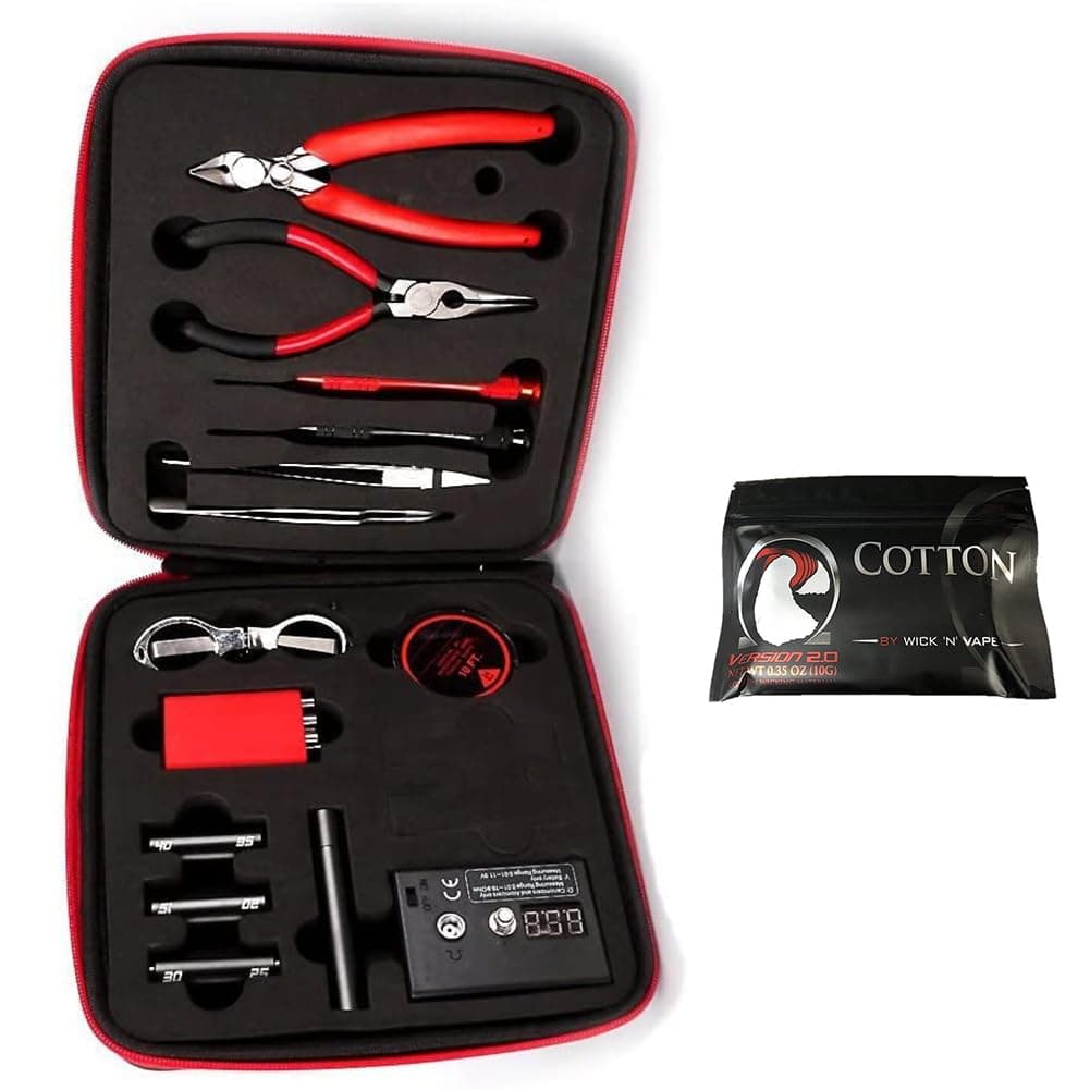 – Jig coil DIY Tools Kit, build coil Kit Complete Package, ohm Meter, Diagonal Pliers, Scissors, Screwdriver, Ceramic, elbow Tweezers, A1 heating wire, free cotton, Enhanced Edition