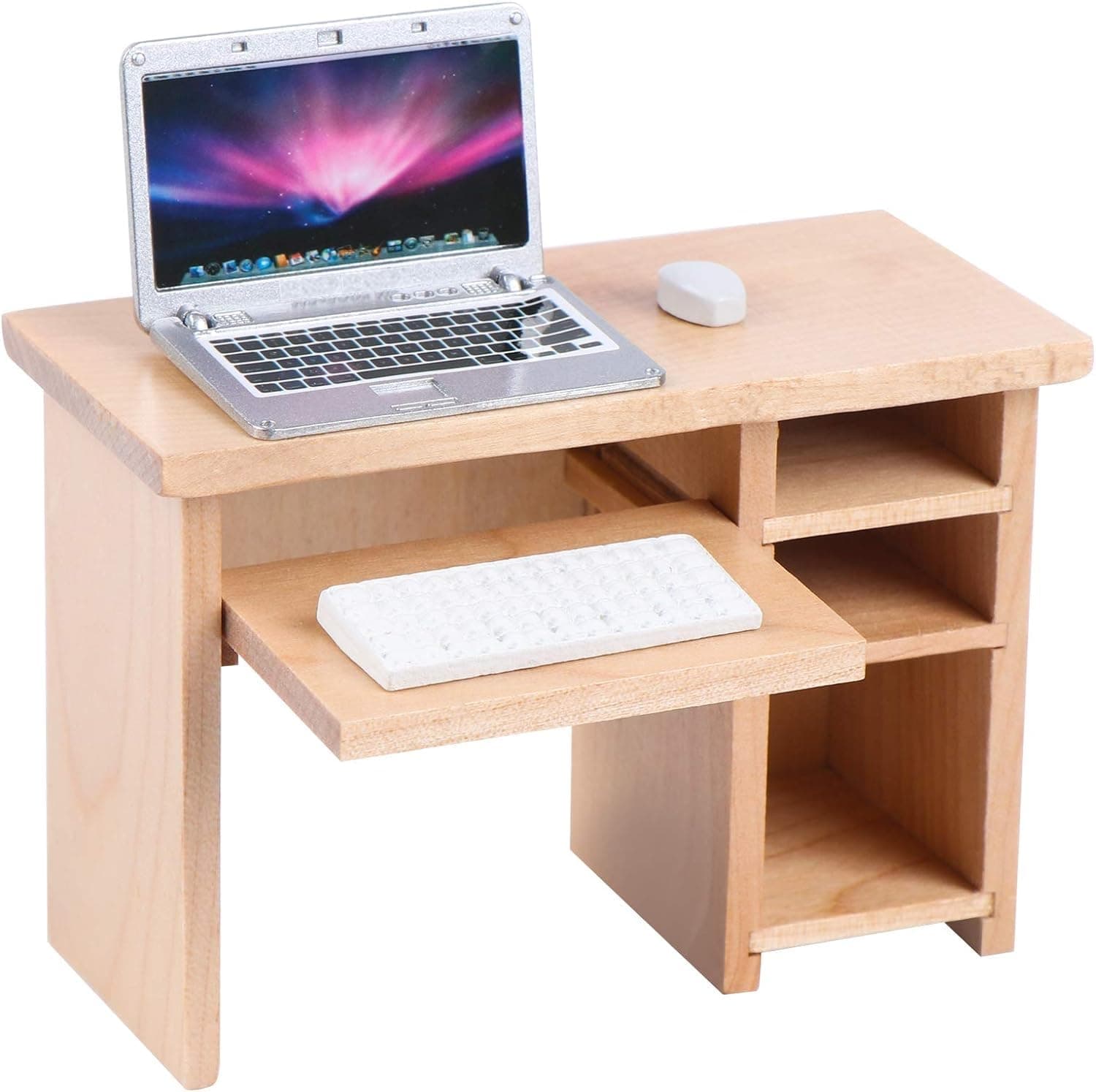 Dollhouse Miniature Laptop Computer and Office Table Doll House Simulation Notebook Accessories for Doll 1/6 1/12 Miniatures Pretend Play