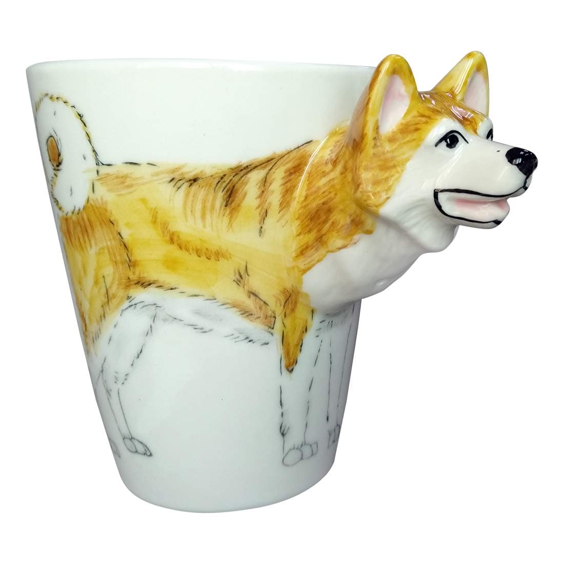 3D Coffee Dog Mug, Animals Personalized Tea Cup, Creative Hand Painted 3D Dog Mug, Gift for Lovers Kids Friends (Akita Inu)