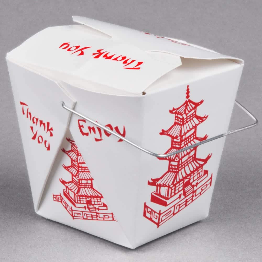 Fold Pak 50 count 32 oz. PAGODA Wire Handle Chinese Take Out Box w/Signature Party Picks