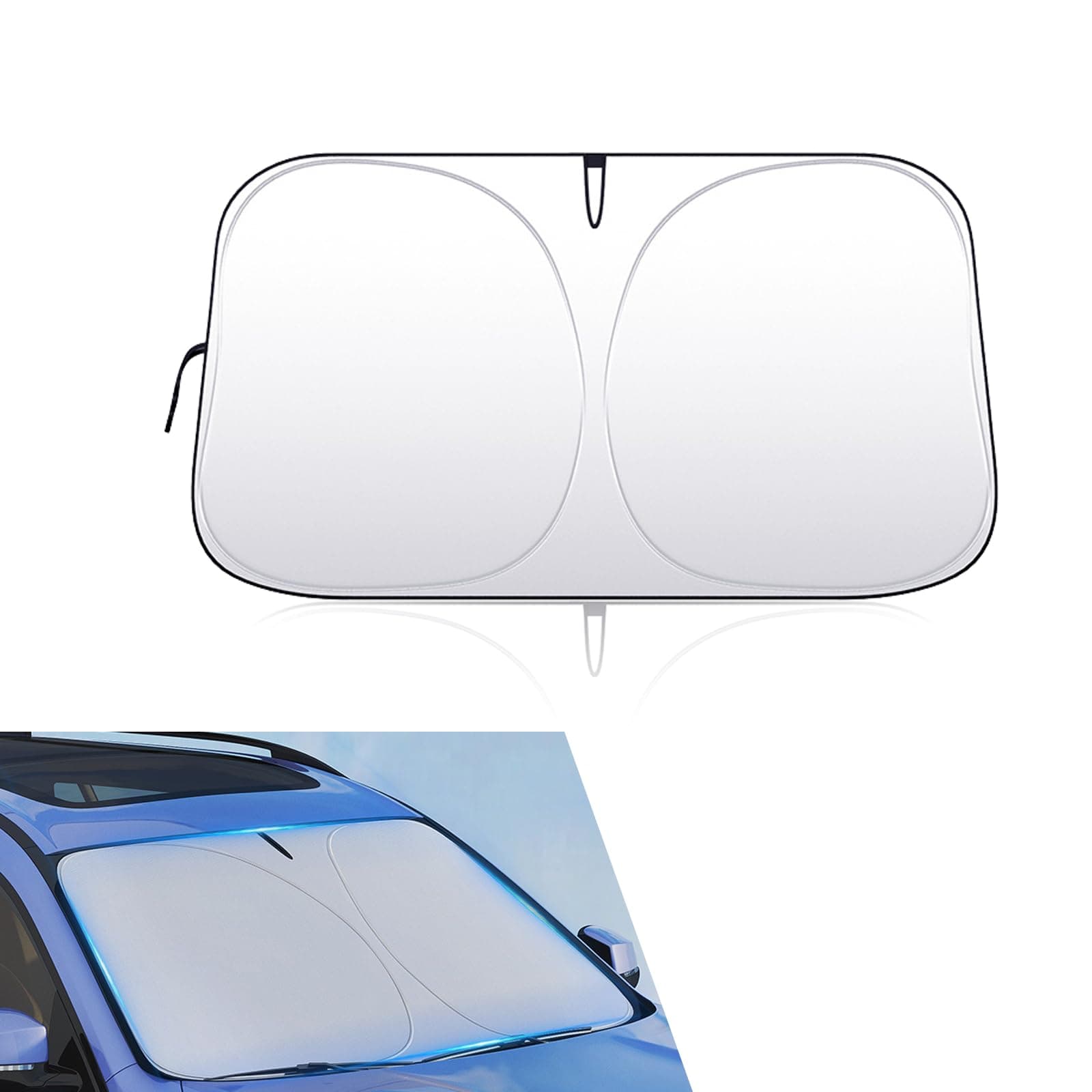 1 PC Car Front Windshield Sunshade, 57" x 31.4" Keep Your Vehicle Cool Heat-Insulating Cover, Foldable Memory Metal Quick-Storage Anti-UV Reflective Cover, Universal for Cars (Silver)