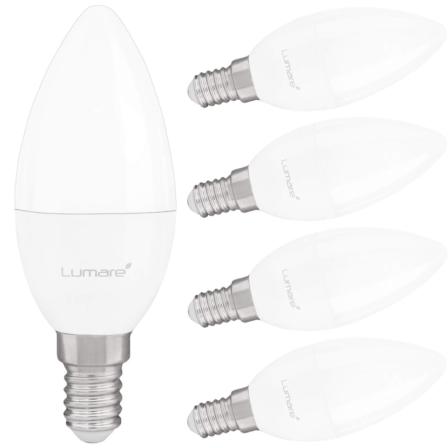 Lumare LED Candles 5W C37 Bulb Candle | Socket E14 LED Warm White 2700K Light Bulb | 410 Lumen Light Bulbs | Replaces 35W Incandescent Bulbs | Light Beam Angle of 270° | Set of 5