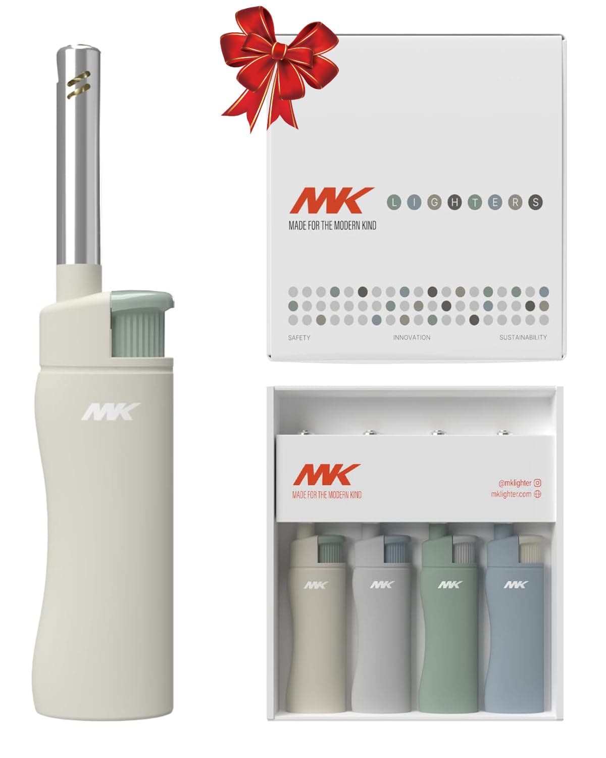 Candle Lighter, Butane Refillable Wind-Resistant Flame, 4-Pack for BBQ, Camping, Outdoor Use (Earthy-4PC)