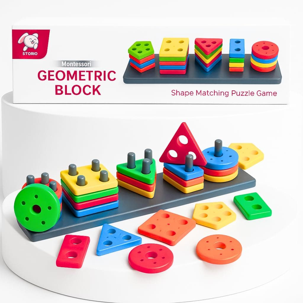 Storio Geometric Angle Blocks, Sorting & Stacking Toys for Toddlers and Kids Preschool, Color Stacker Shape Sorter Gift Educational Blocks Learning Toy for 1 2 3 Years Boys and Girls, 26 Pcs