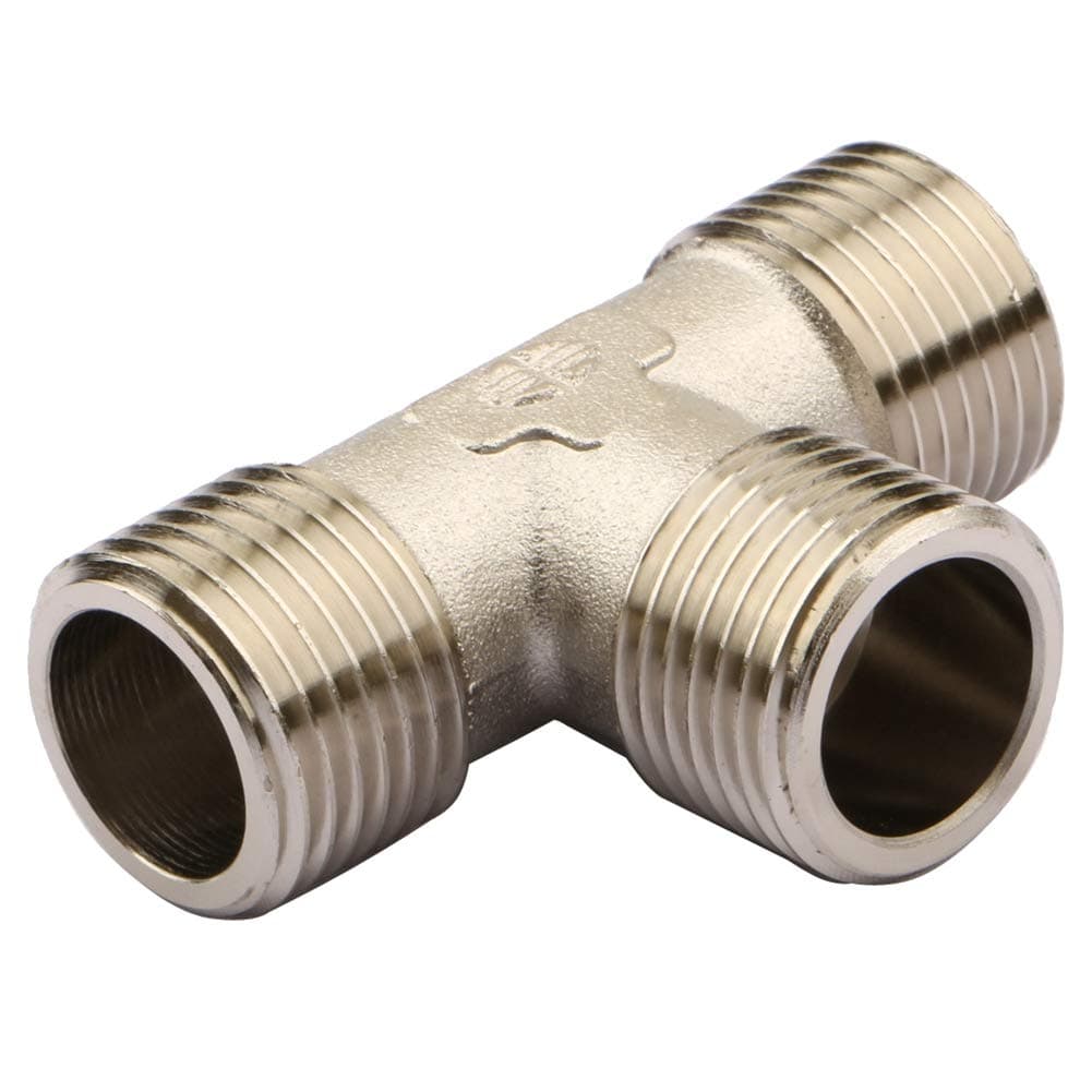 GUPOMT G 1/2" BSP Male Thread Brass Equal Tee Coupling Pipe Connector Fitting Adapter Screwed Nipple Nickel Plated
