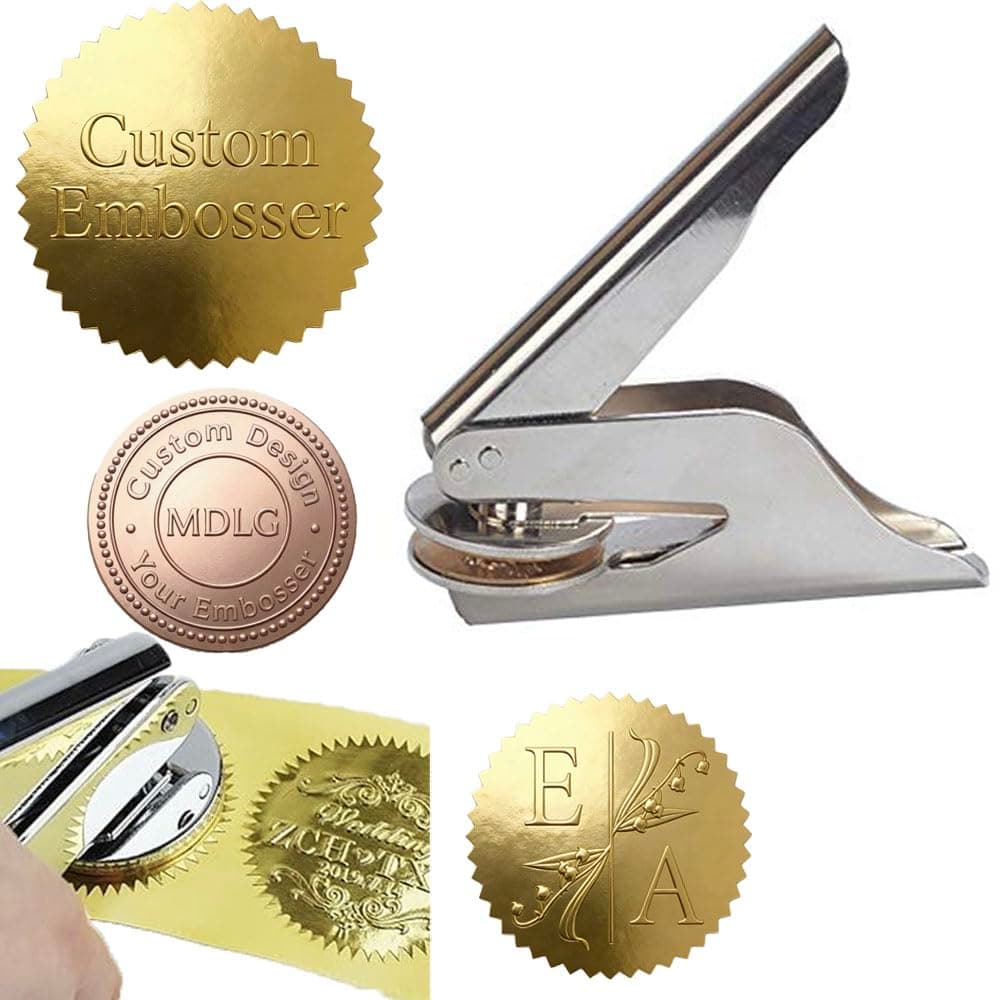 Custom Embosser Stamp-Personalized Your Own Design Embossing Seal Embosser Stamp for Books, Wedding Invitations, Envelopes-Custom Logo, Monogram, Text Embosser Stamp for Library Notary Business