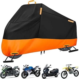 INEZARI Motorcycle Cover Waterproof Outdoor, 300D Heavy Duty Motorbike Scooter Cover Universal All Seasons Protection with Night Reflective, Lock-Holes, Storage Bag Fits Up to 86" Motorcycles Vehicle