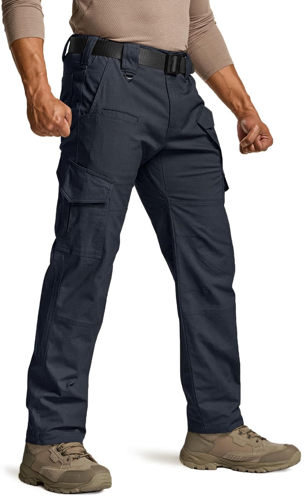 CQRMen's Flex Ripstop Tactical Pants, Water Resistant Stretch Cargo Pants, Lightweight EDC Hiking Work Pants TLP760