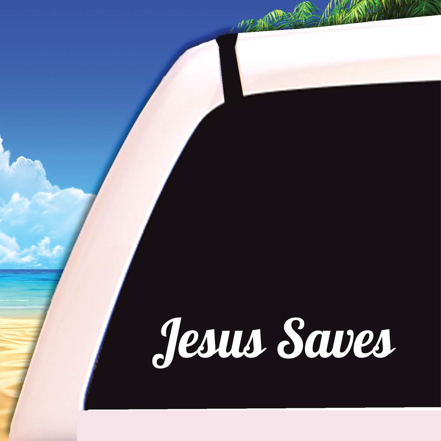 Jesus Saves Sticker Decal 9" x 2" White