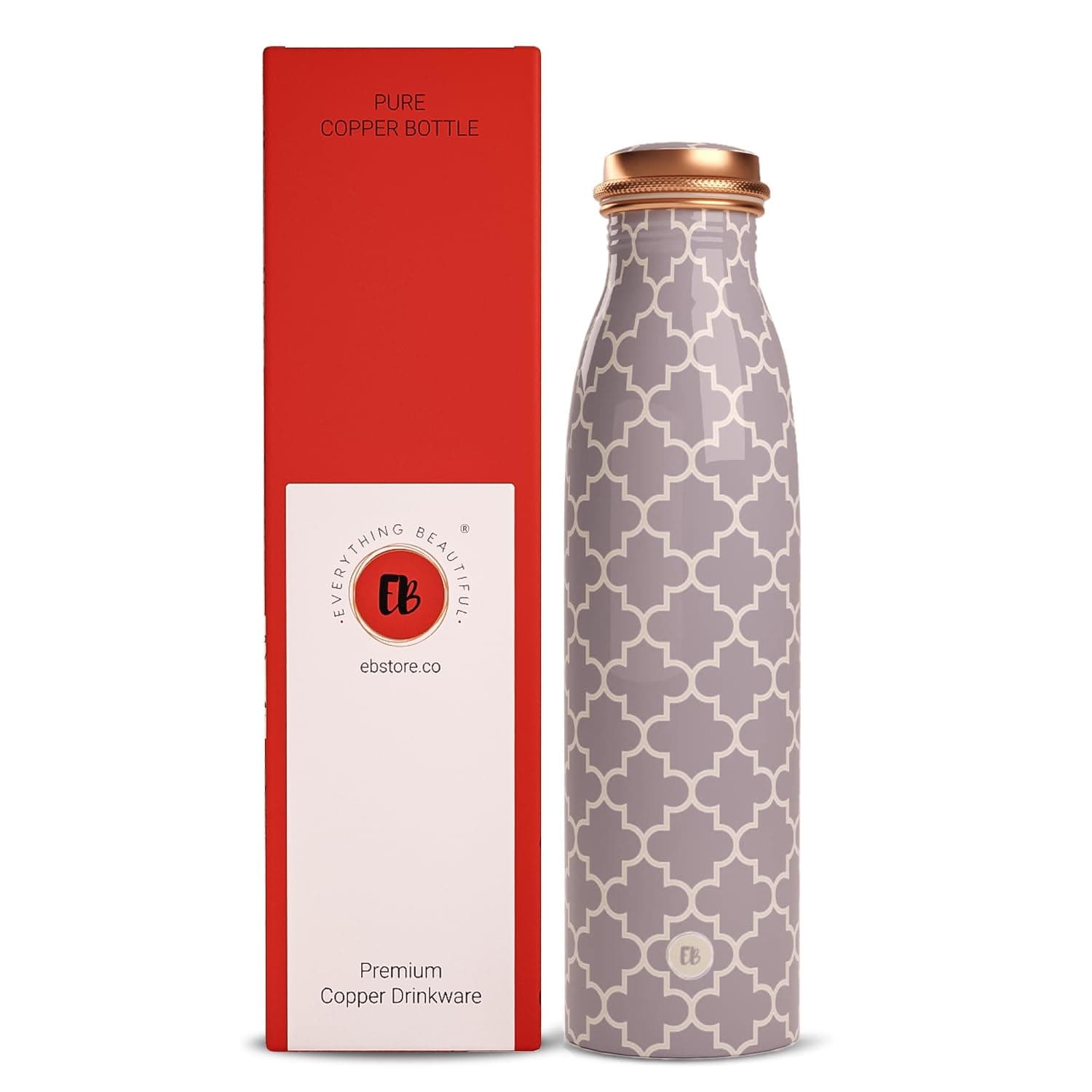 EB-Everything Beautiful Printed Pure Copper Water Bottle 1 ltr Capacity Tamba 1 Litre Yoga Bottles For Drinking At School Home Office For Kids Boys Girls Men & Women by ebstore (Smooth Grey)