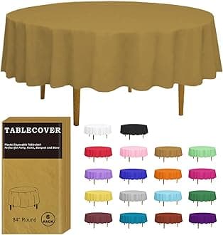 D&Z Plastic Table Cloth Disposable, 6 Pack Gold Round Tablecloth Individually Wrapped for Indoor&Outdoor, 84 Inch Table Cover for Party, Picnic, Birthday, Wedding & Dinner