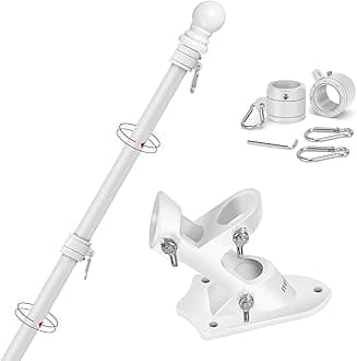 Yeesun Flag Pole,6FT American Flag Pole & Bracket-Flagpoles for 3 x 5 Flags Holder for House Porch & Outdoor,Tangle Free and Wall Mount Flag Pole Kit (Without Flag,White)