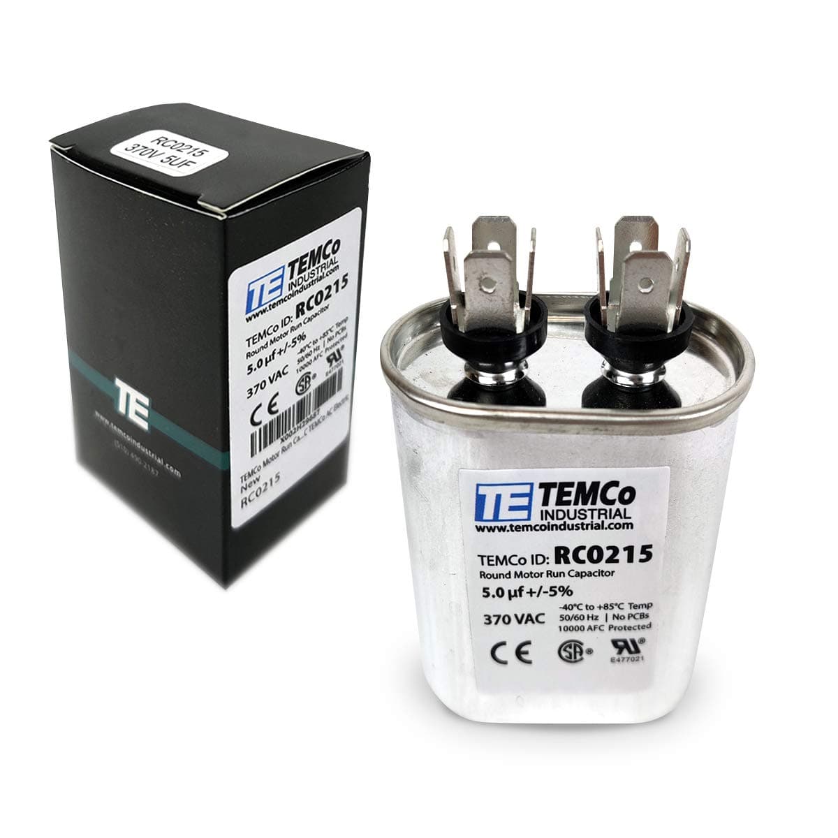 TEMCo 5 uF Run Capacitor CBB65, 5 MFD, 370V, Oval, 50/60Hz | for HVAC AC Fan, Motor, Blower Applications
