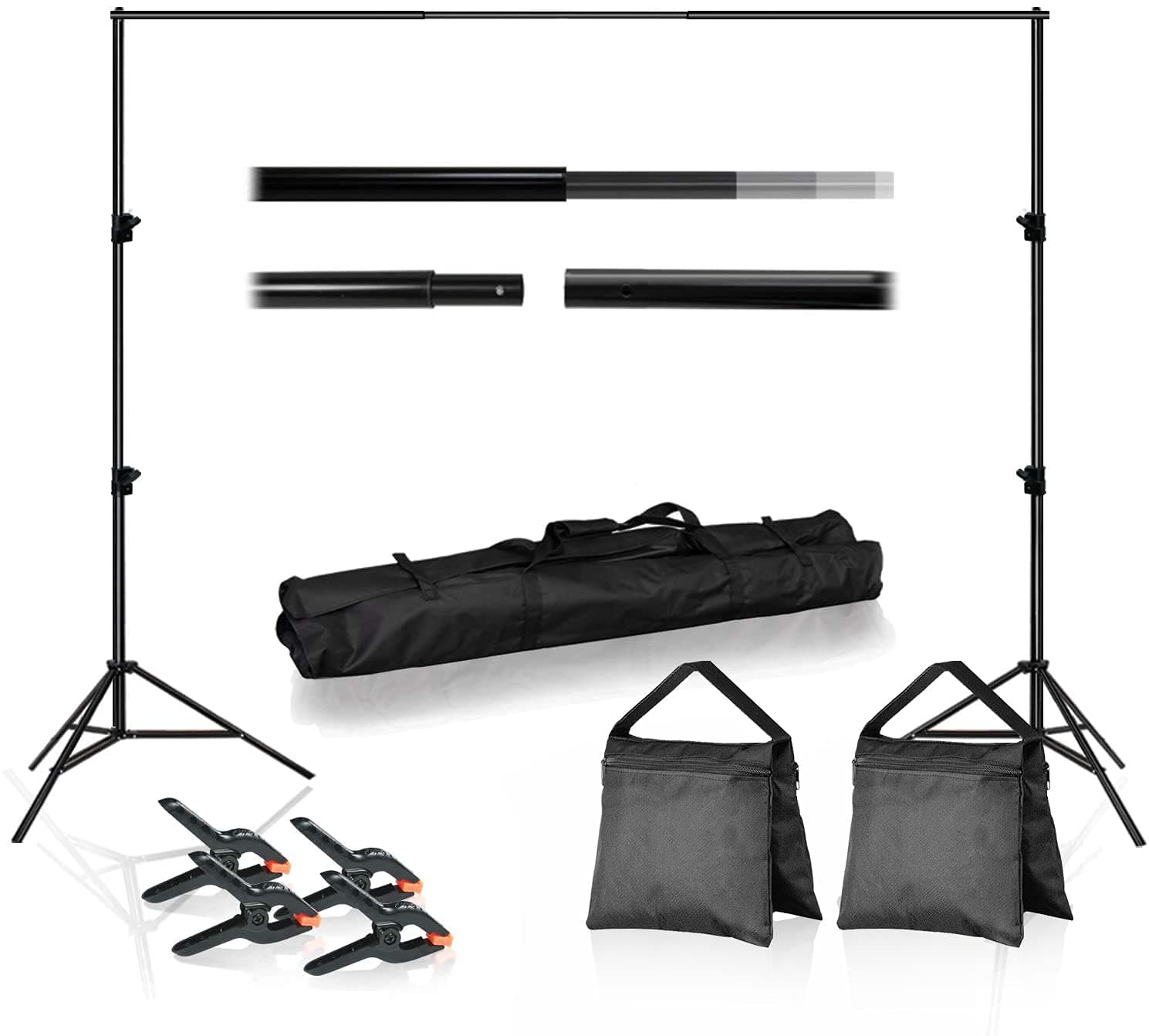 10 Feet Wide Backdrop Support Stand Cross Bar Kit with Spring Clamp and Counter Weight Sand Bag for Stabilizing Structure, Photo Video Studio Setting, LNA1018-EYLS1070