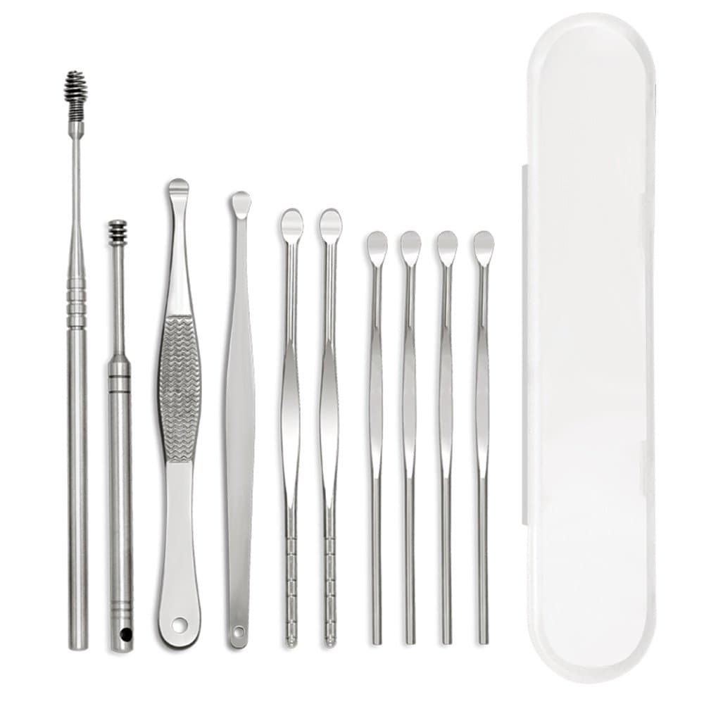 10pcs Ear Pick Ear Curette Earwax Removal with Storage Box (Ear Cleaning Tools Stainless)