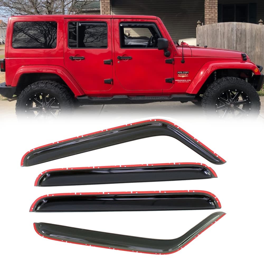 Deebior 194249 Original Side Window Wind Deflector,4pcs In-Channel Style Nice Sun Rain Guards Set,Vent Visor Compatible with 2007-2018 Jeep Wrangler 4-Door (JK)