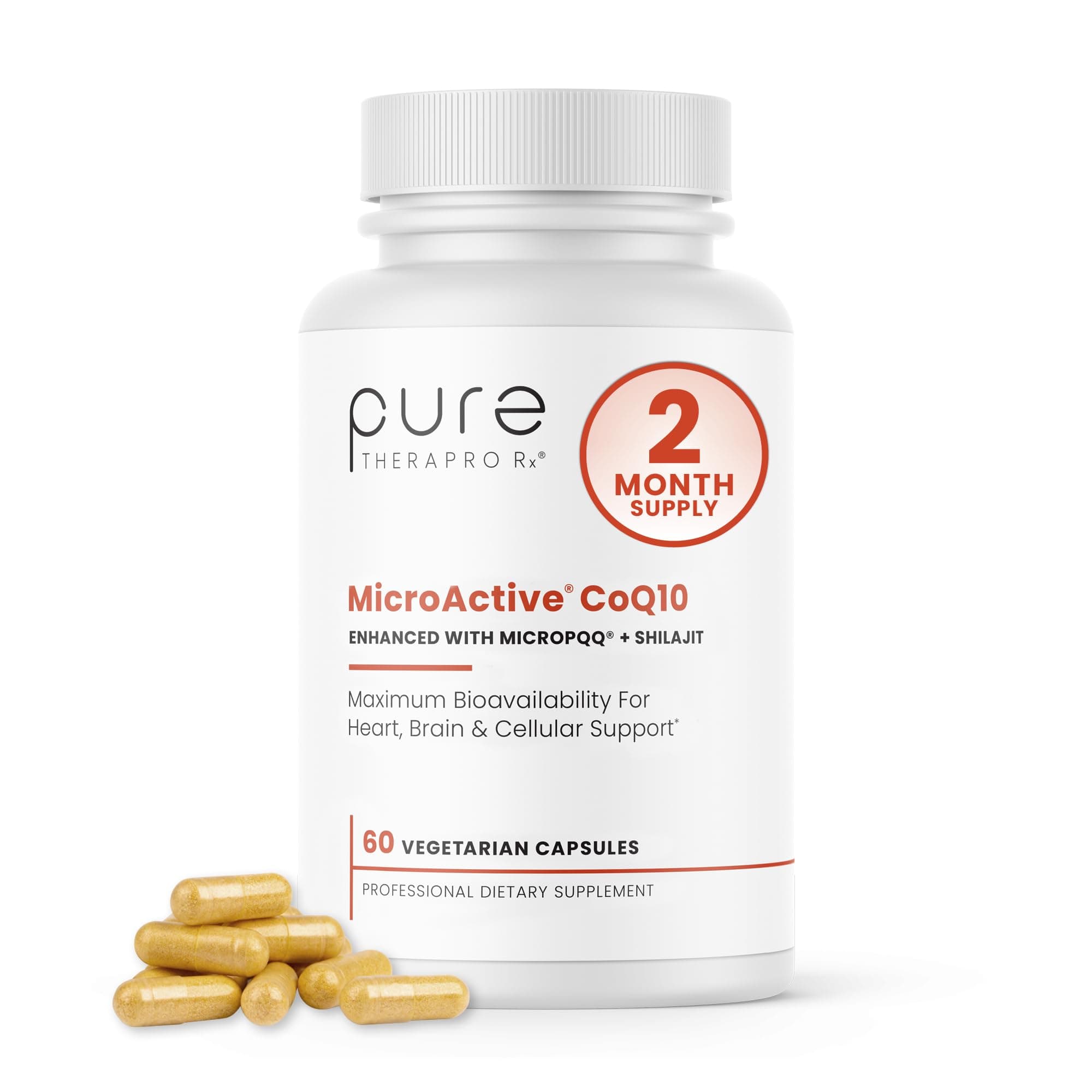 MicroActive CoQ10 Enhanced with MicroPQQ + Shilajit “Sustained Release” 60 Veg Caps | Convenient Once a Day Clinical Dose | 2 Month Supply | Vegan | Pharmaceutical Grade