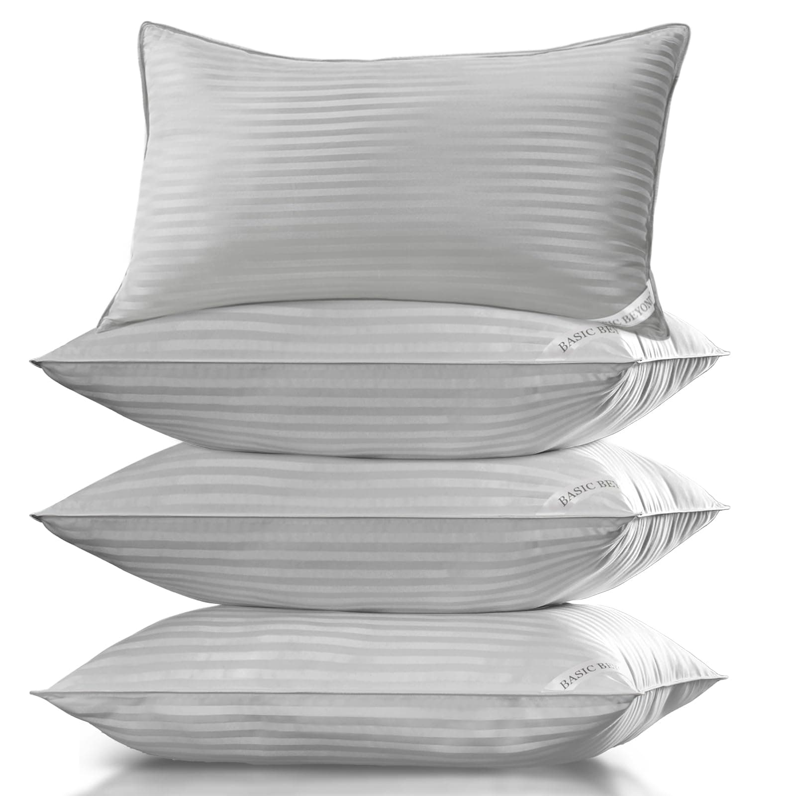 Basic Beyond Bed Pillows Standard Size Set of 4 - Down Alternative Pillows for Sleeping, Soft 20 x 26 Inches 4 Pack Standard Pillows for Back, Stomach or Side Sleepers, Silver