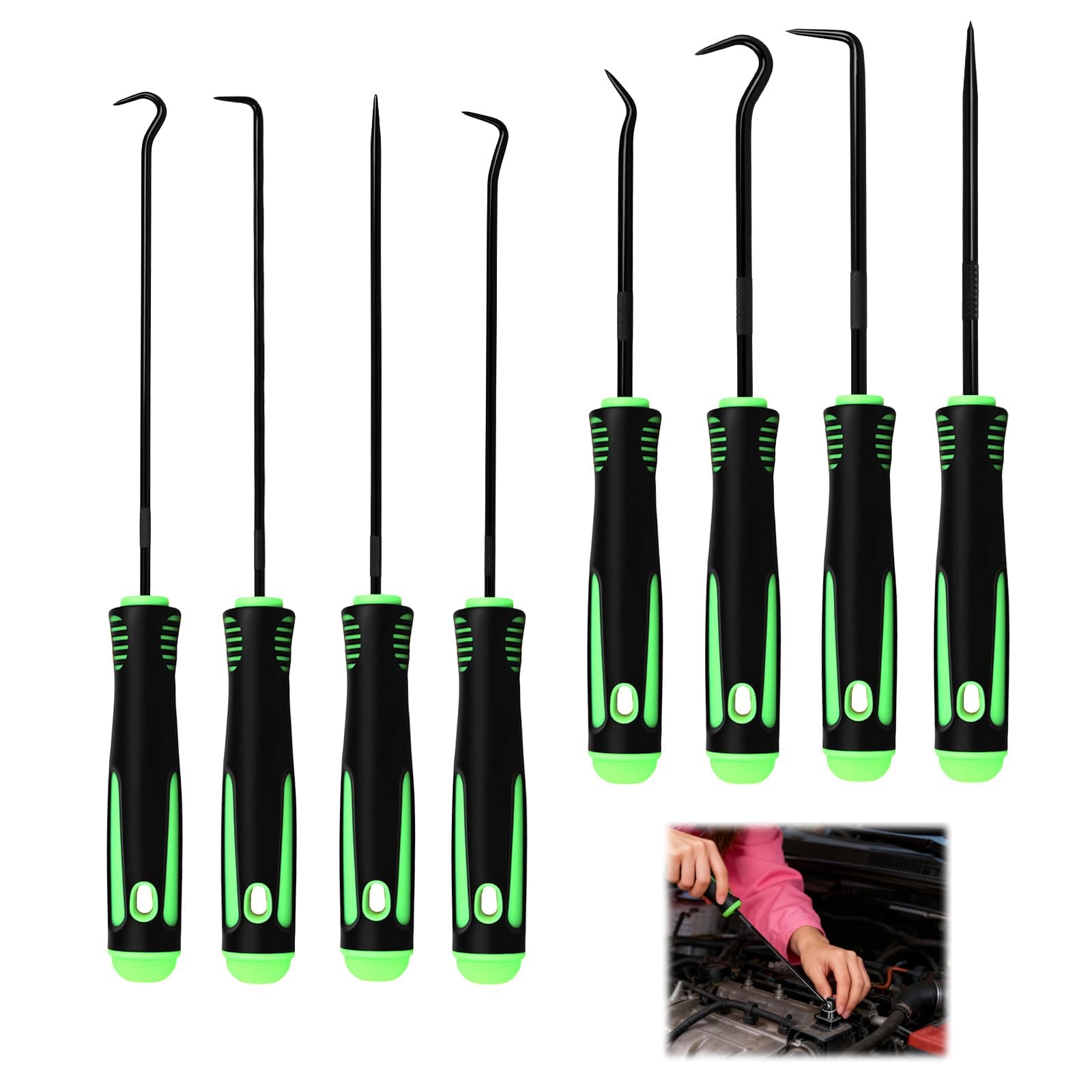 8 Pcs Hook and Pick Set, Precision Automotive Picks Tools Set, Mechanic Pick Tools with Ergonomic Handle for Car Auto Oil Seal, O-Ring Seal Gasket Pick, Mini Puller Remover Tools