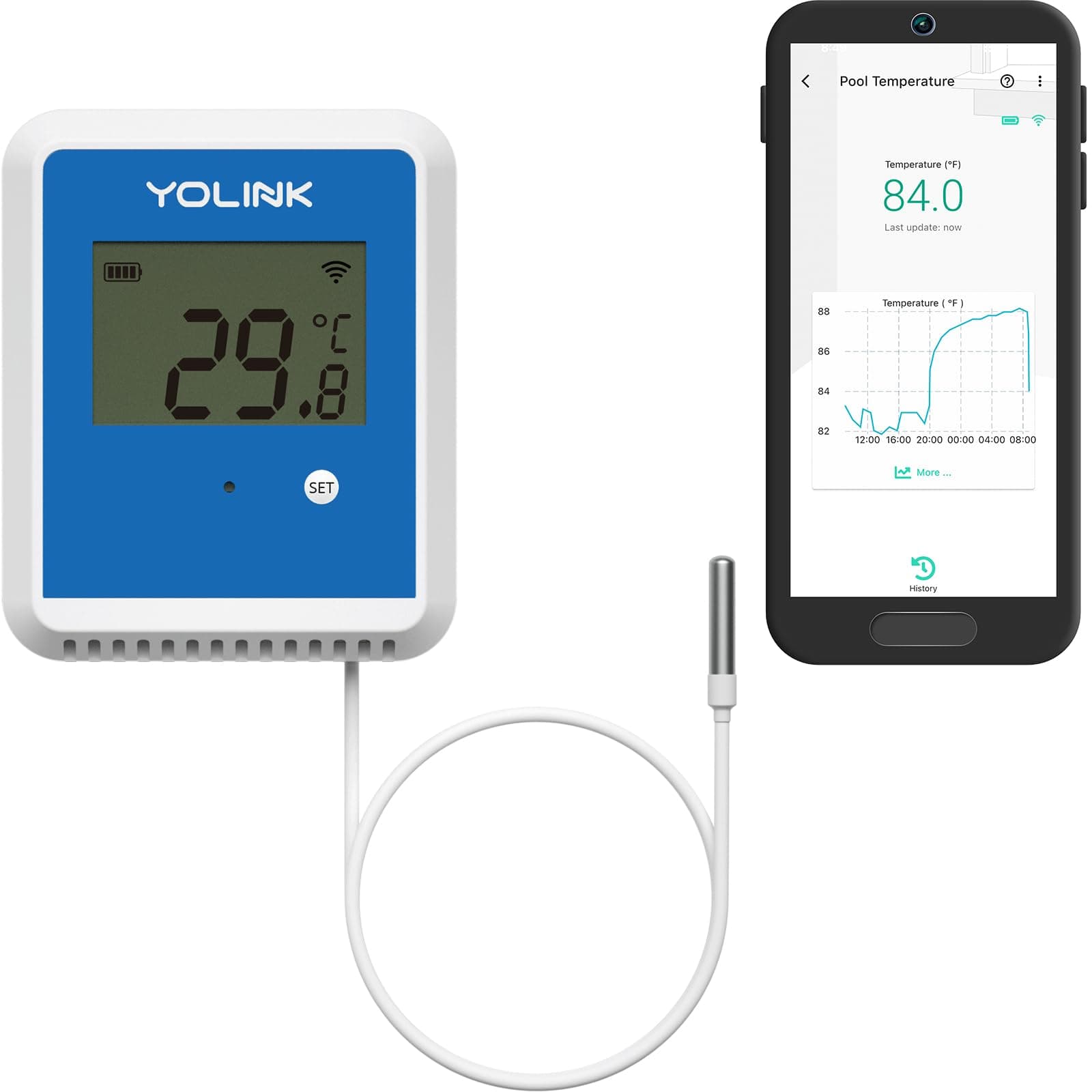 YoLink Smart X3 Version Outdoor Temperature Data Logger with Probe, Thermometer, 1/4 Mile Range, 5+ Years Battery Life, Emails, Text, App Alerts, Alexa, IFTTT. Pool, Hot Tub, Fish Tank. Hub Required!