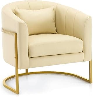 OmySalon Manicure Chair PU Vanity Chair, Gold Morden Metal Support w/Comfotable Armrest Pillow for Beauty Nail Salon Bedroom Living Room Office, 28.9''D x 25.9''W x 28.7''H(PU Leather, Off-White)