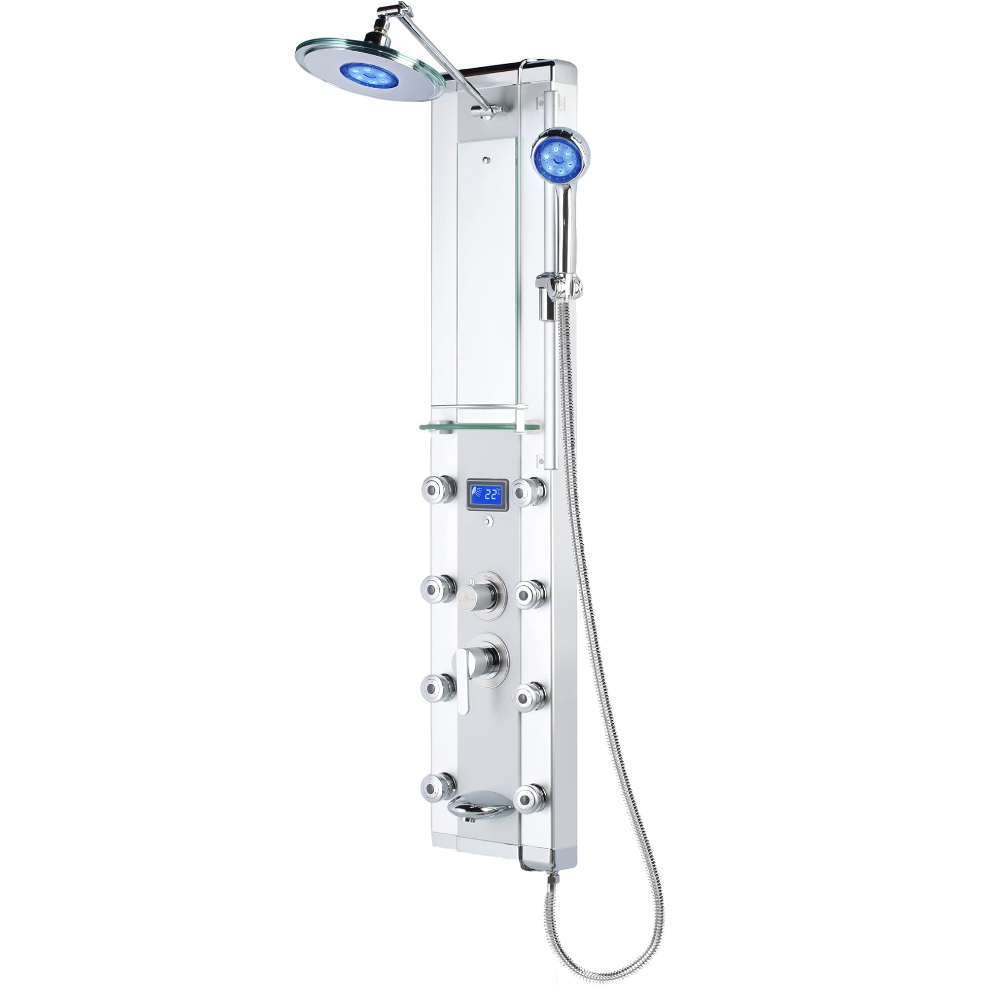 Blue Ocean 52” Aluminum SPA33D Shower Panel Tower with Rainfall Shower Head, 8 Mist Nozzles, and Tub Spout