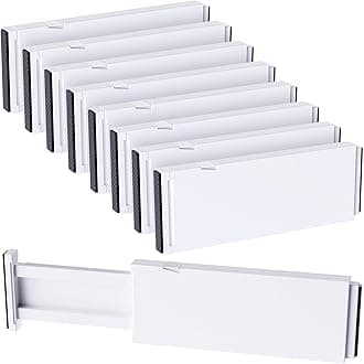 Lifewit 8 Pcs Plastic Drawer Dividers 10cm Height, 28-44.5cm Adjustable Drawer Organizer for Clothes, Expandable Dresser Dividers for Organizing and Storing Bedroom/Bathroom/Kitchen/Office