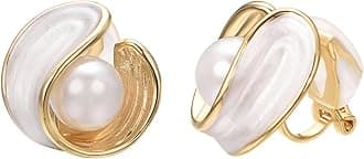 Yoursfs White Large Pearl Clip on Earrings for Women 18k Gold Plated Hypoallergenic Non Pierced Earrings Fashion Sparkly Jewelry