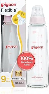 PIGEON Glass Feeding Bottle 200ML (Pale Blue) with ADD M