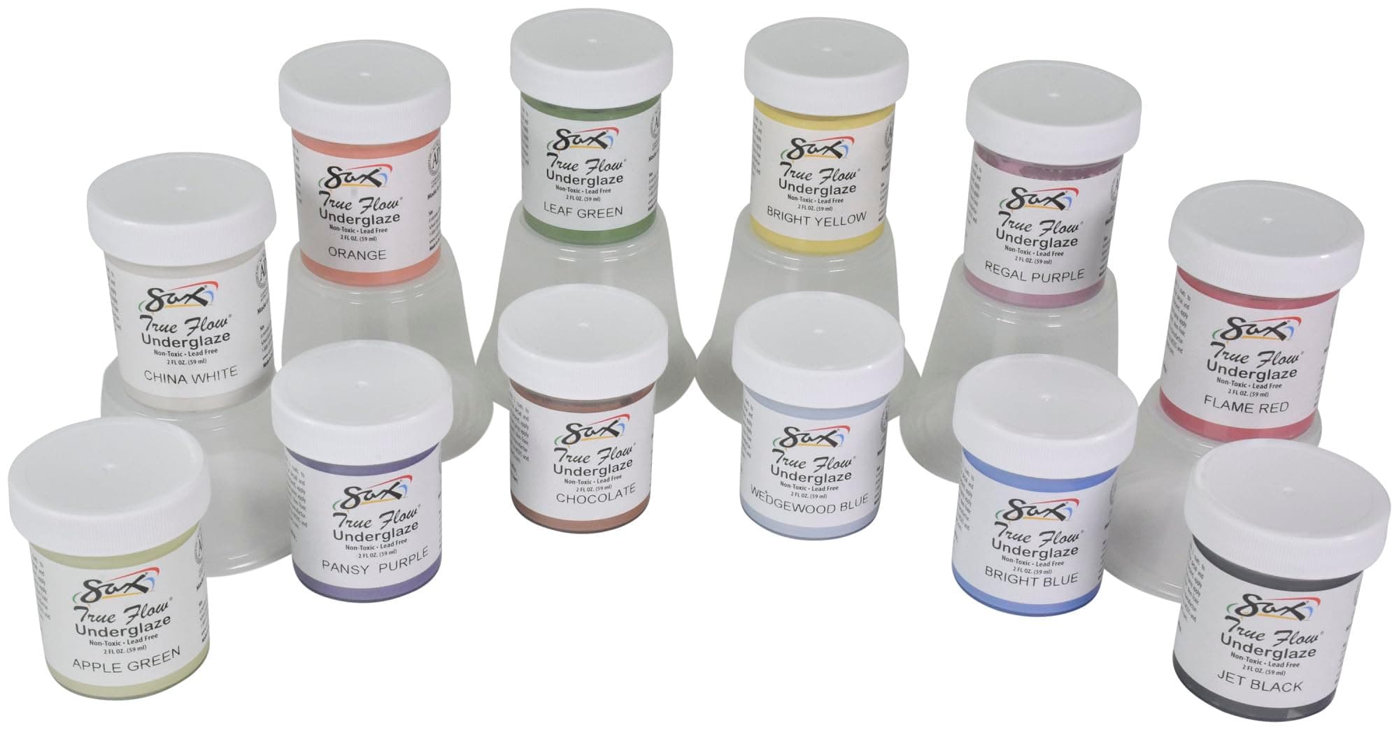 True Flow Underglaze Set, 2 Ounces, Acrylic, Assorted Colors, Set of 12 - 1371407