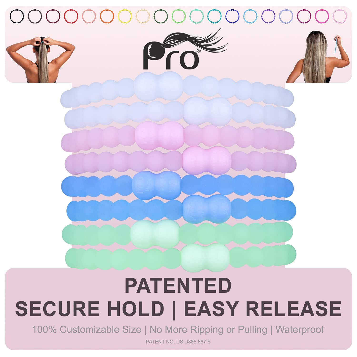 PROHair Tie - Easy-Release Clasp - Secure Hold - No Damage - Great for ANY Active Lifestyle (Glow Pack of 8)
