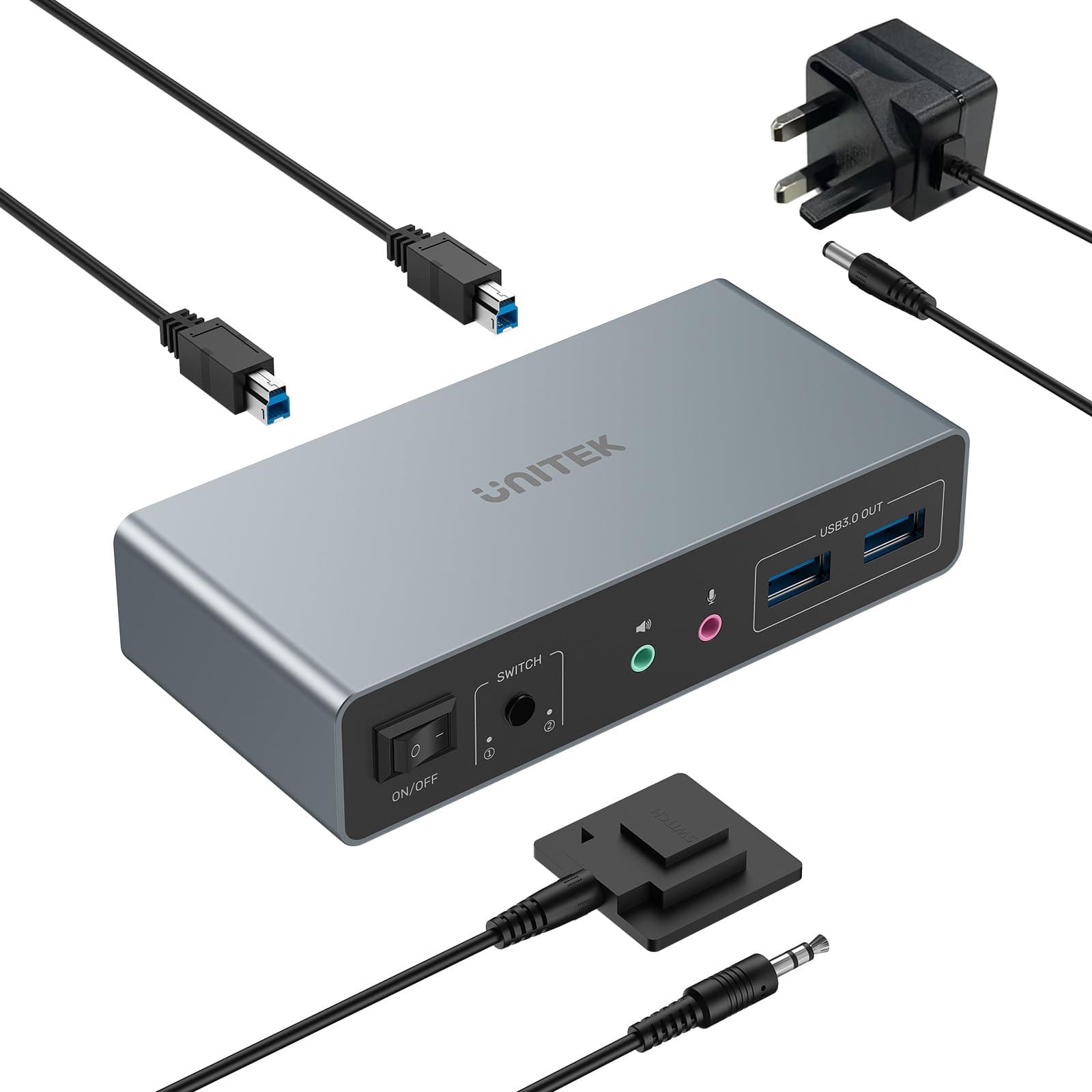 Unitek KVM Switch 2 Monitors 2 Computers 4K@60Hz HDMI+Displayport Dual Monitor KVM Switches 3 USB Ports for Sharing Keyboard Mouse Hard Drives Mic Headset Ports 2 USB-B Cable DC 5V Adapter Controller