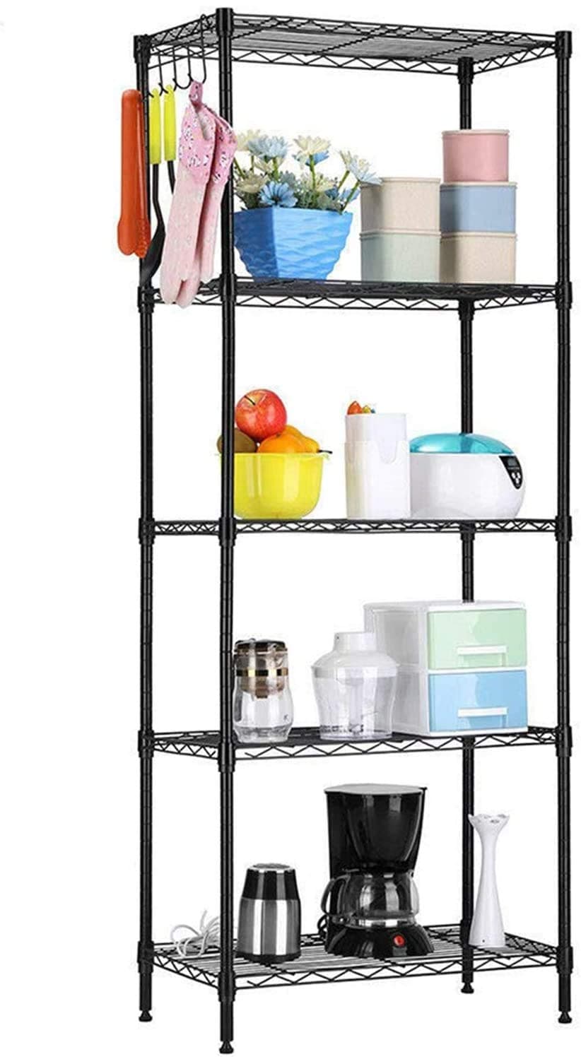 5-Tier Wire Storage Shelving Rack Unit for Home Bathroom Kitchen, BEONE 5 Shelves Unit Metal Kitchen Storage Rack (5-Tier, Black)