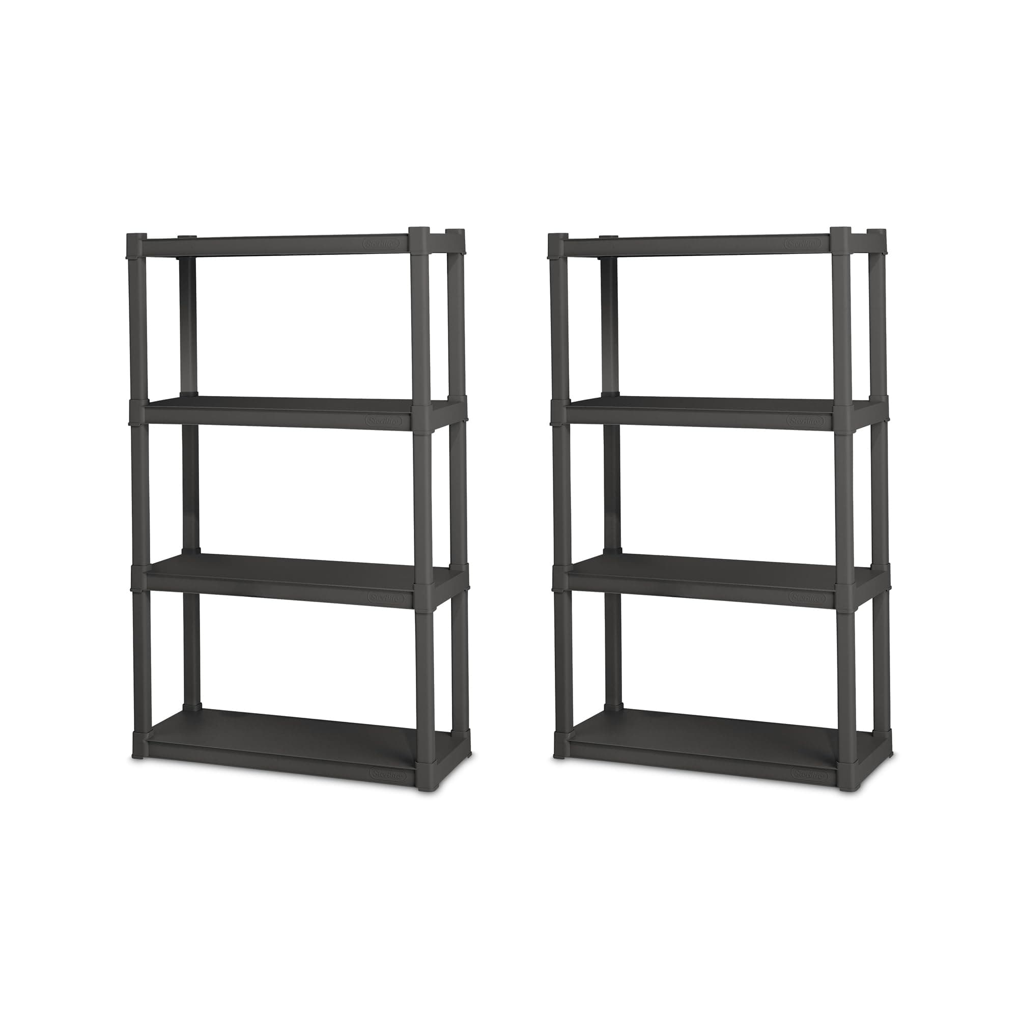 Sterilite 2-Pack 4 Shelf Unit, Heavy-Duty Shelving Storage and Utility Rack - Standing Plastic Organizer Shelves for Kitchen, Bathroom, and Garage