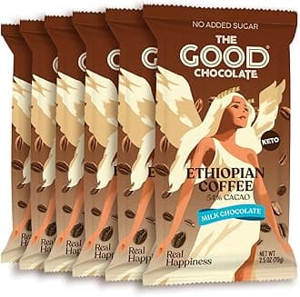 THE GOOD CHOCOLATE – Coffee Milk Chocolate Bars with 80% Less Sugar & Lower Net Carbs – Keto Chocolate Bar with Lower Calories, All Natural and Non-GMO Keto Snacks, 2.5 oz (6 Bars Value Pack)