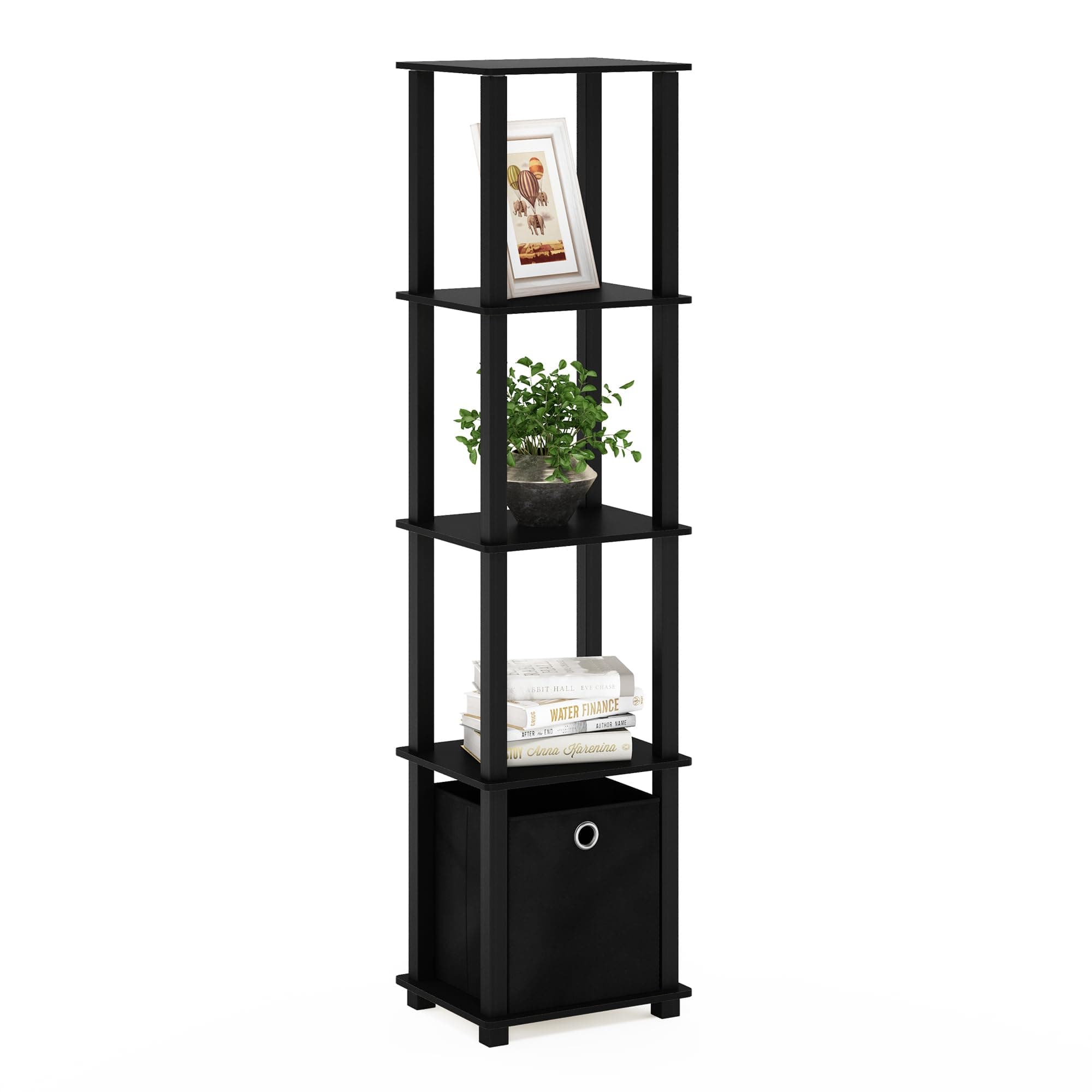 Decorative Shelf With Bin, Black