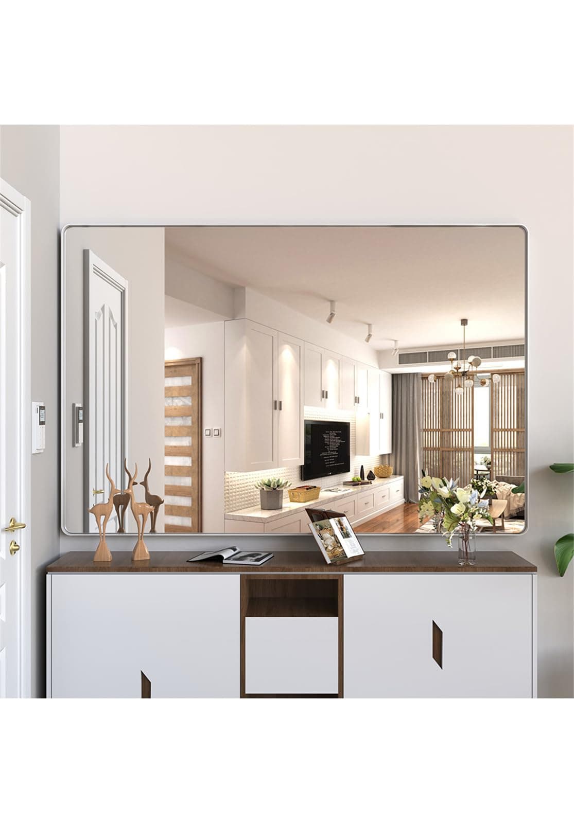 Large Bathroom Mirror for Wall, Bathroom Mirror with Removable Shelf, Aluminum Frame Rounded Rectangle Mirror, Wall Mirror/Full Length Mirror for Living Room Bedroom (Silver, 72x48)