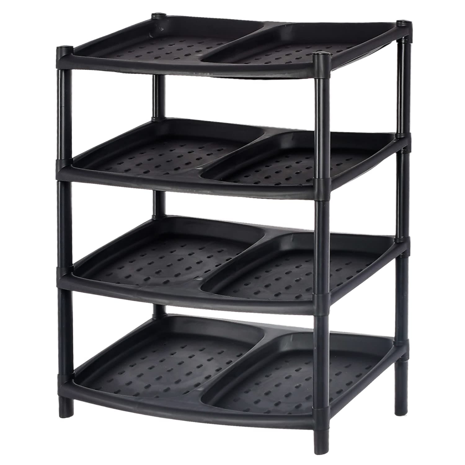 Kuber Industries Multipurposes 4-Tier Plastic Shoe Rack/Shelf/Storage Organizer for Home Kitchen Bedroom Door Entrance (Black)-46KM0518, 19 * 15 * 27 inches