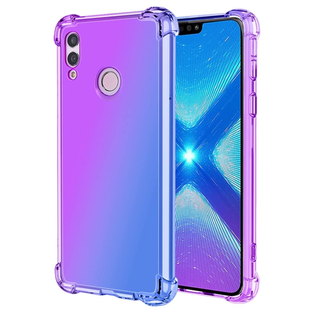 for Honor 8X/Honor View 10 Lite JSN-L23 Case, Clear Cute Gradient Phone Case Slim Anti Scratch Flexible TPU Cover Shockproof Protective Case for Huawei Honor 8X (Purple/Blue)