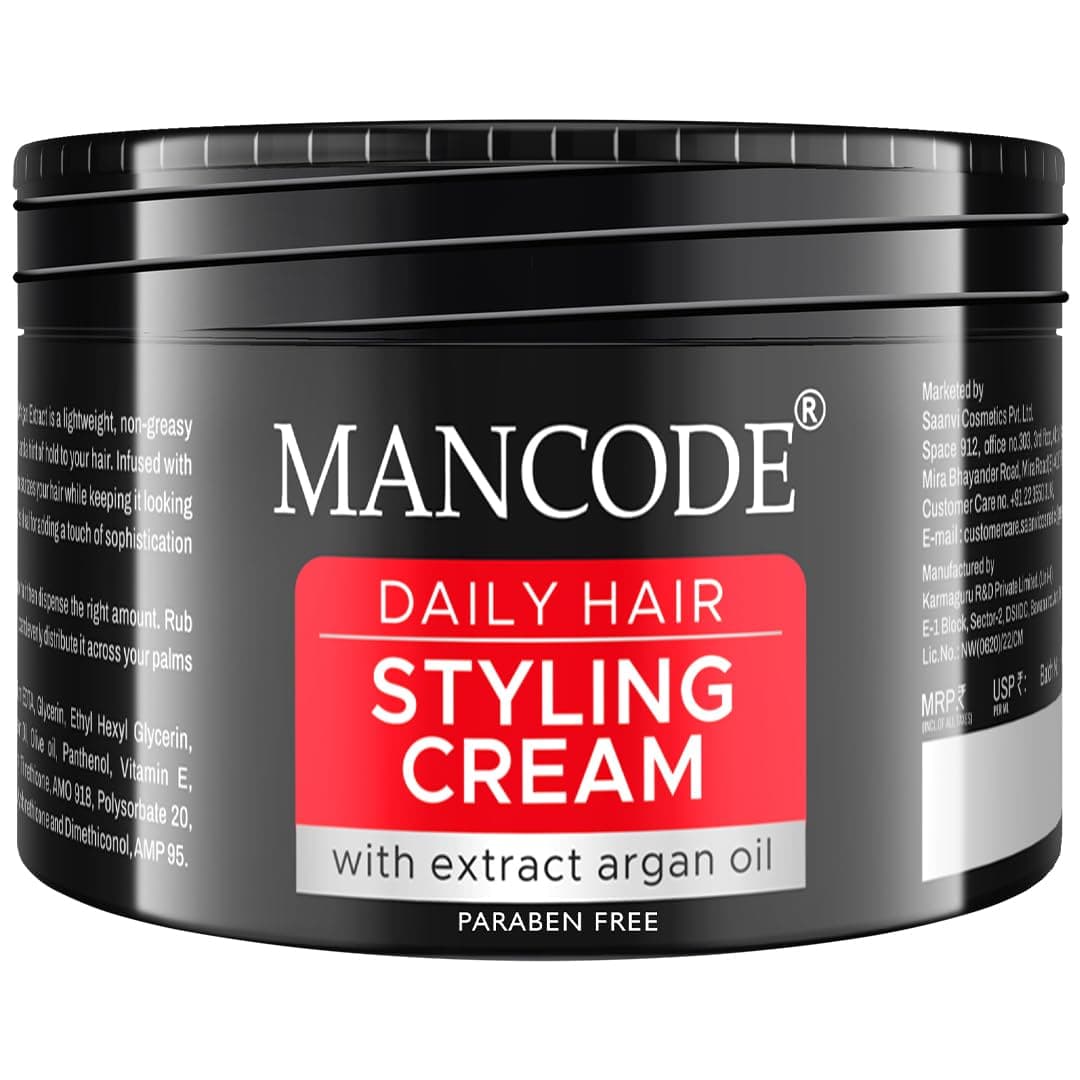 Mancode Hair Styling Cream For Men - 100 gr | For Daily Use Style & Nourishment | Non-sticky, Non-oily | Paraben & Sulphate FREE | Itch Free Daily Hair Cream | UV Protect & Care | Soft & Manageable Hair
