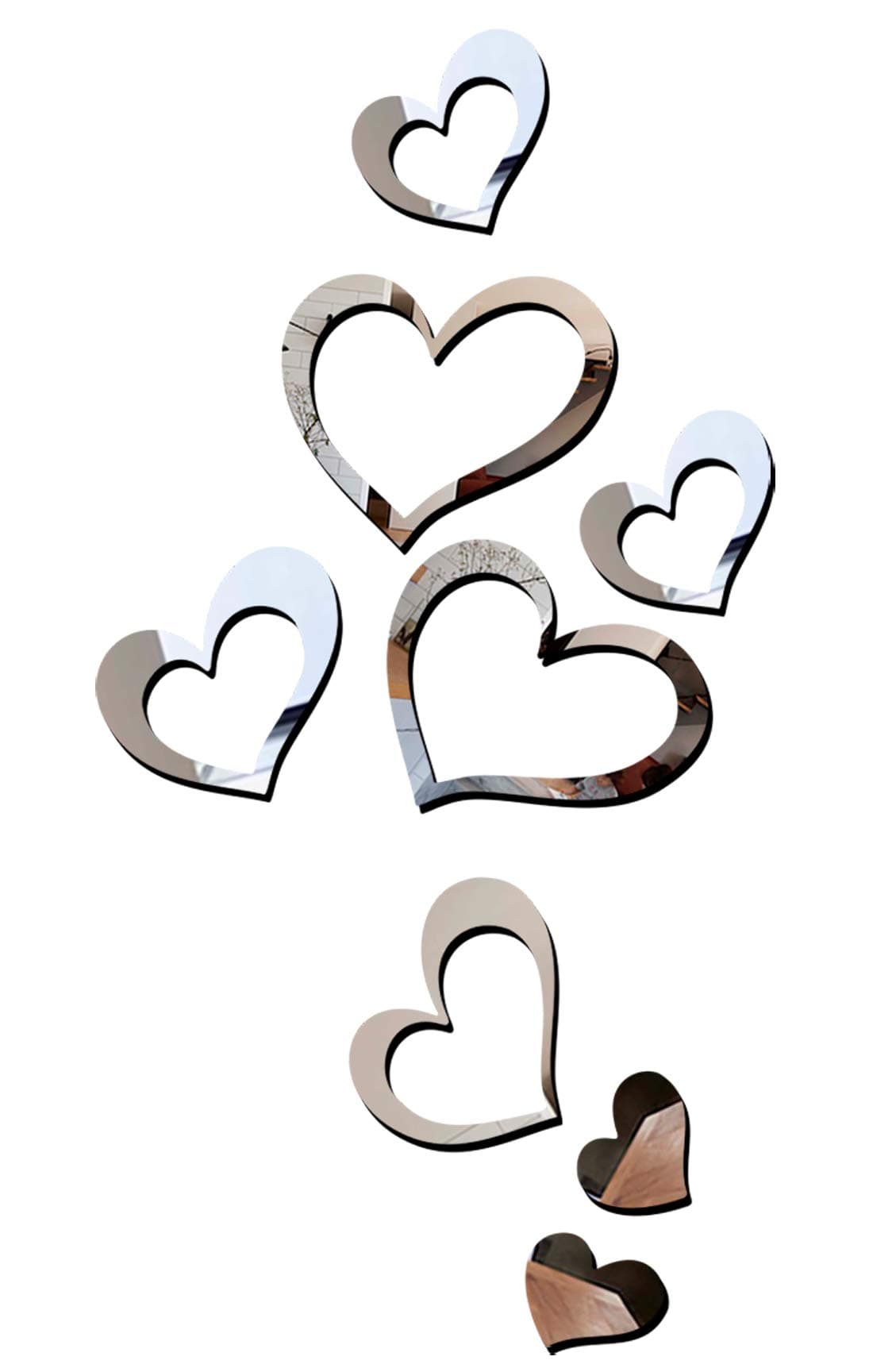 Walltech Love Heart 2 Set Silver 3D Mirror Acrylic Wall Sticker for Home Decor