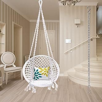 Patiofy Cotton Swing/ Swing For Adults And Kids/ Zula For Home Adults Balcony/ Jhula For Adults Balcony/ Swing For Living Room With 4Ft Long Hanging Chain With 2 S'Hooks White Jhoola ,66 Centimeters