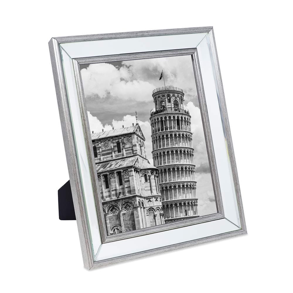 8x10 Silver Beveled Mirror Picture Frame - Classic Mirrored Frame with Slight Slanted Angle Made for Wall Décor Display, Tabletop, Photo Gallery and Wall Art (8x10, Silver)